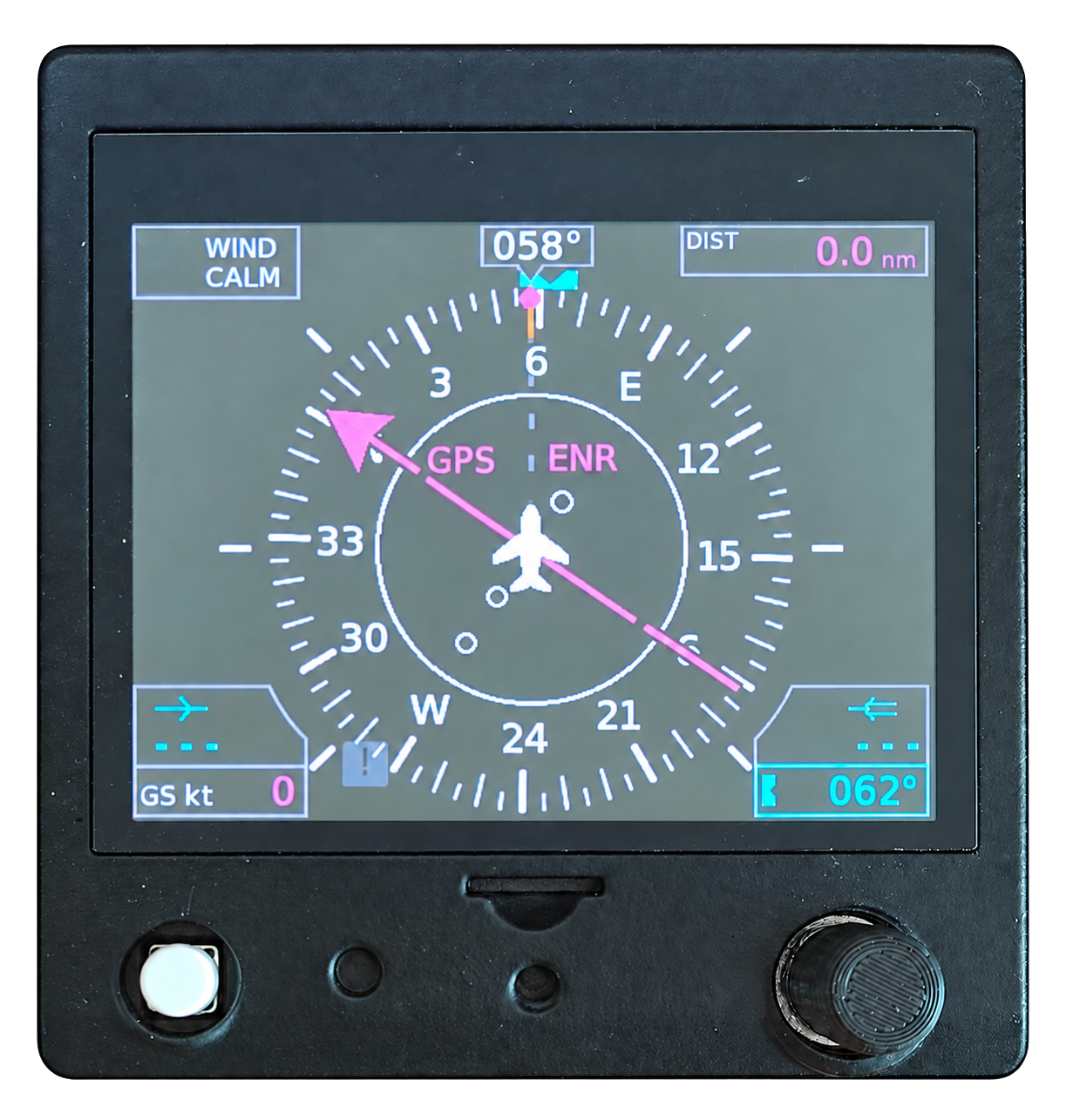 Actual FlightNovo G5 prototype showing the horizontal situation indicator